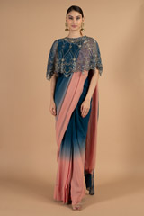 Circular cape with jewel embroidery and ombre stitched saree1359 video